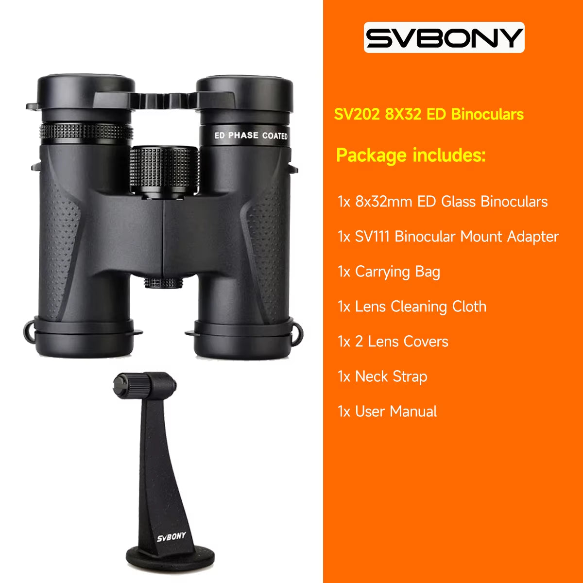 SV202 ED Long Range Binoculars 8X32/8X42/10X42,Ipx7 Waterproof FMC Bak4,Bird Watching,Stargazing,Camping,Travel,Astronomy