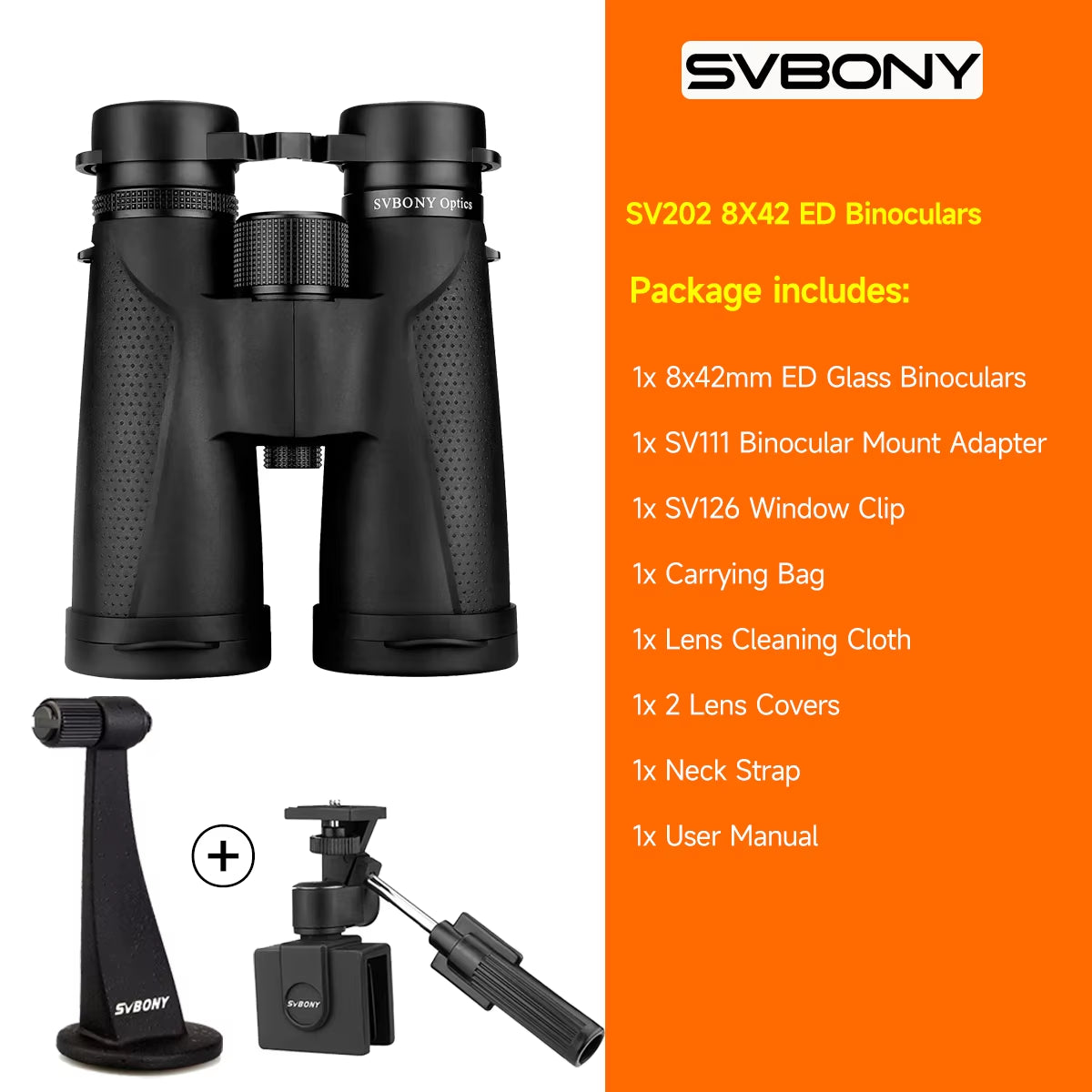 SV202 ED Long Range Binoculars 8X32/8X42/10X42,Ipx7 Waterproof FMC Bak4,Bird Watching,Stargazing,Camping,Travel,Astronomy