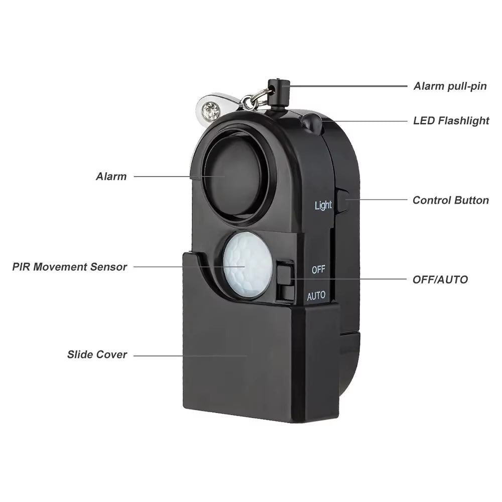 Portable Mini Motion Detector Alarm 120DB Siren SOS LED Light Security Alarm for Travel Home Kids Safe Personal Alarms