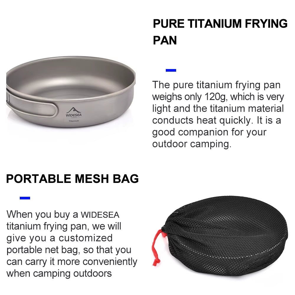 Titanium Nonstick Frying Pan Pot Bowl Camping Ultra-Light Plate Tableware Cooking Utensils Bbq Picnic Cookware