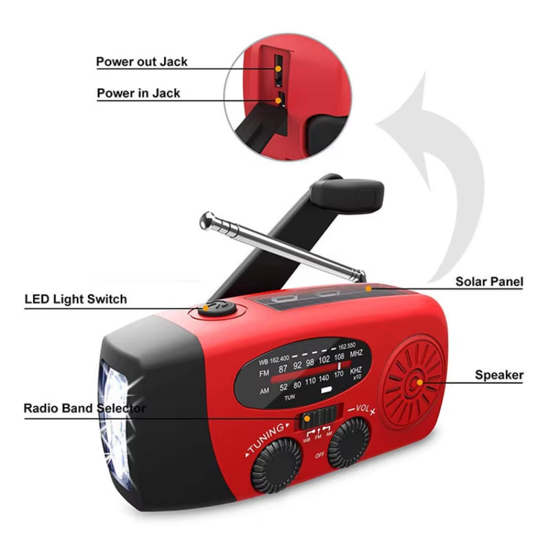 Led Flashlights Hand Crank Dynamo Powered AM/FM/NOAA Radio Emergency Rescue LED Flashlight Emergency Power Supply Power Bank
