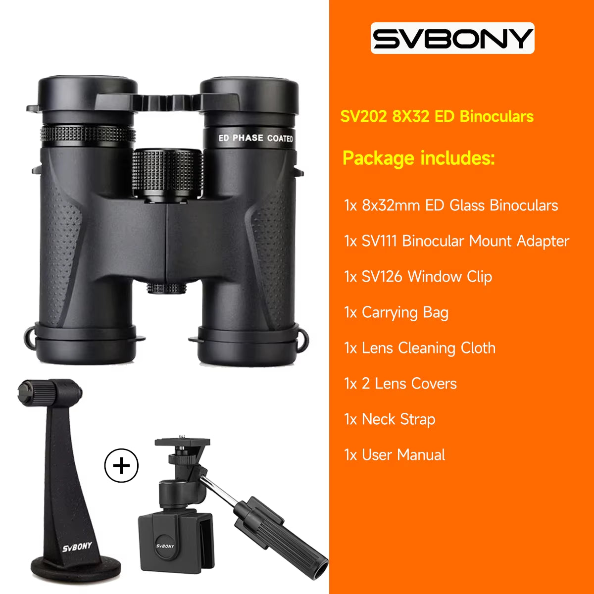 SV202 ED Long Range Binoculars 8X32/8X42/10X42,Ipx7 Waterproof FMC Bak4,Bird Watching,Stargazing,Camping,Travel,Astronomy