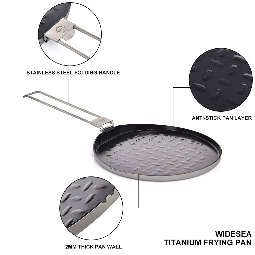 Titanium Nonstick Frying Pan Pot Bowl Camping Ultra-Light Plate Tableware Cooking Utensils Bbq Picnic Cookware
