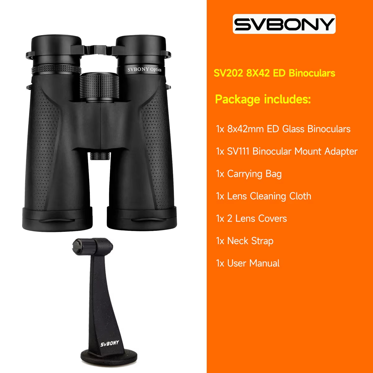 SV202 ED Long Range Binoculars 8X32/8X42/10X42,Ipx7 Waterproof FMC Bak4,Bird Watching,Stargazing,Camping,Travel,Astronomy