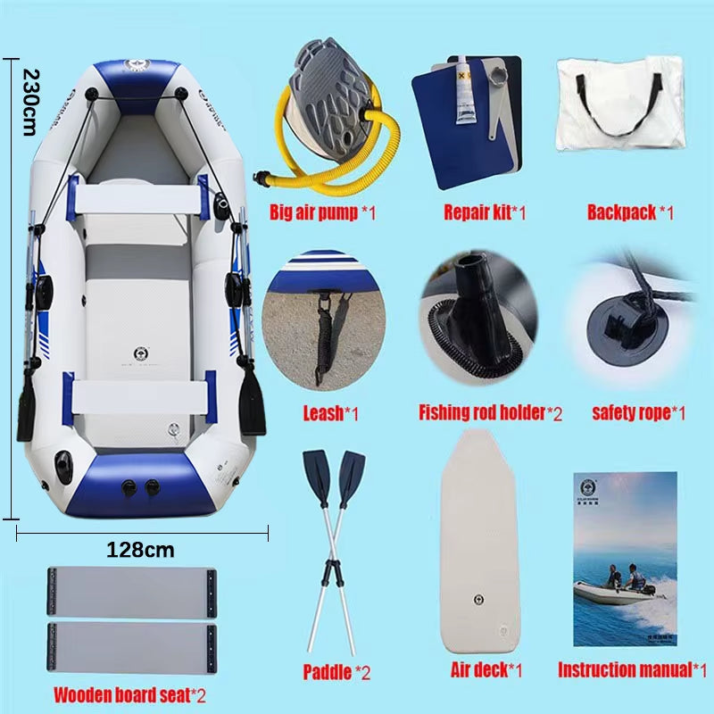 Solarmarine Inflatable Fishing Boat Rowing Kayak Canoe Hovercraft Dinghy Air Mat Bottom Outdoor Water Sport 3Person, 230 Cm