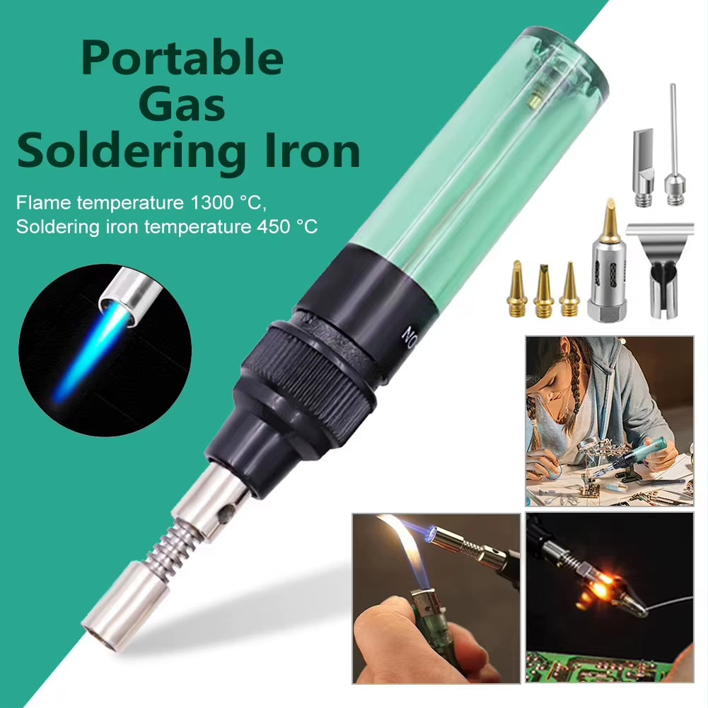 New 4 in 1 Portable Gas Soldering Iron Cordless Butane Gas Welding Gun Welding Pen 1300℃ Burner Mini Butane Welder Tip Tools