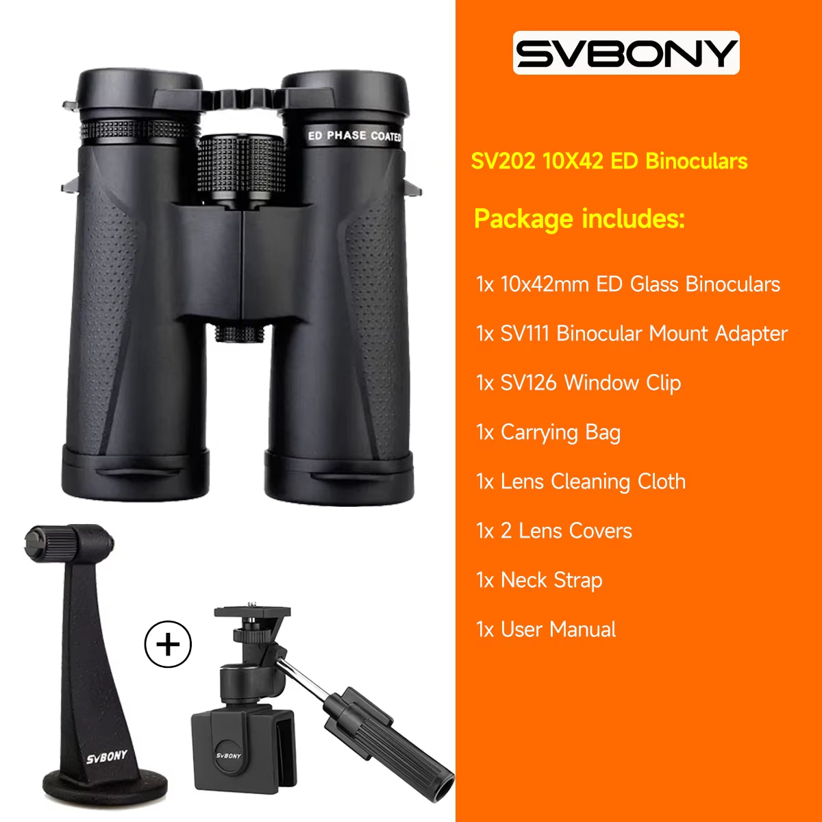 SV202 ED Long Range Binoculars 8X32/8X42/10X42,Ipx7 Waterproof FMC Bak4,Bird Watching,Stargazing,Camping,Travel,Astronomy