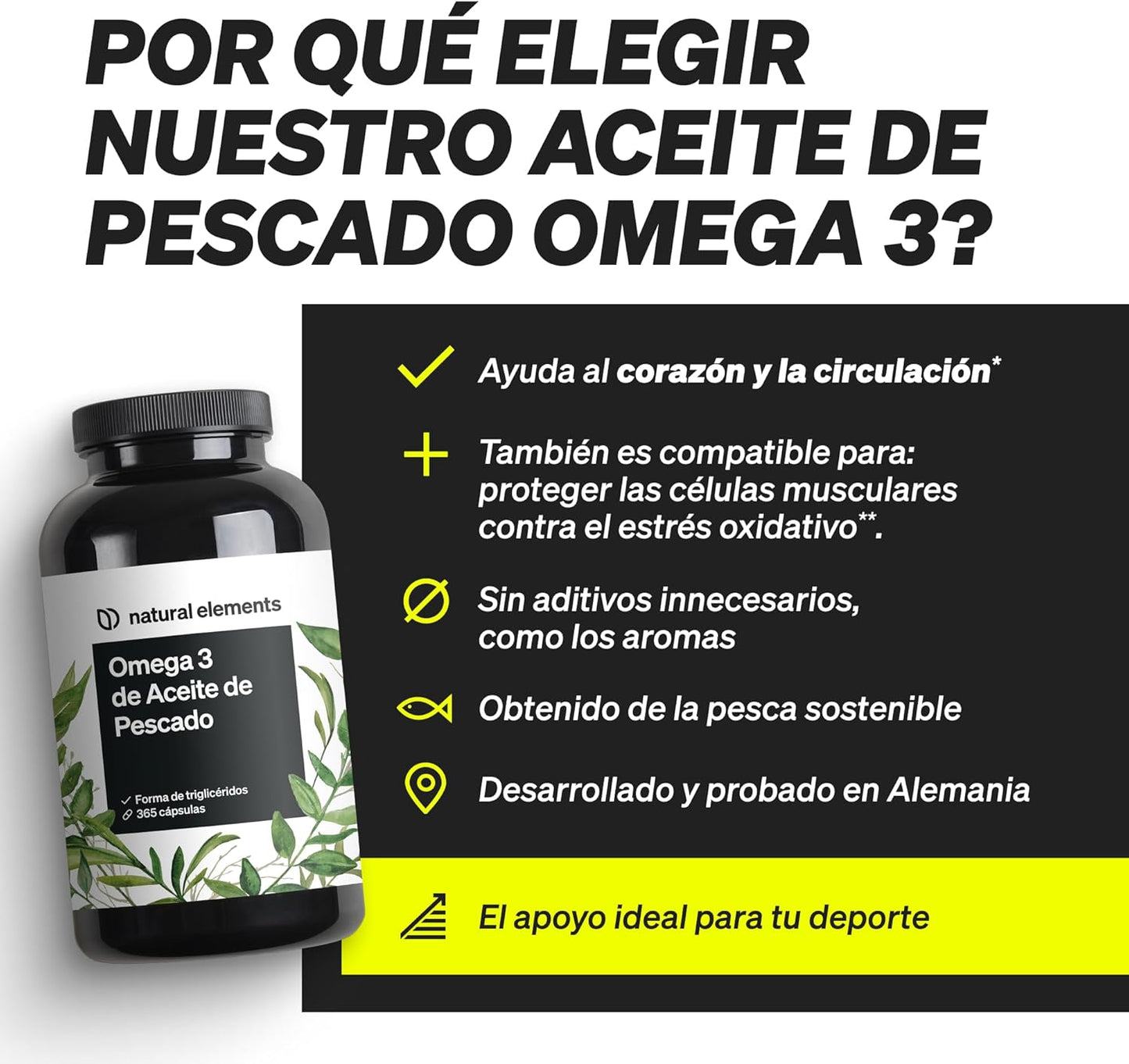 Omega 3 2000Mg Por Dosis Diaria – 365 Cápsulas De Omega-3 – Máxima Concentración De DHA 240Mg Y EPA 360Mg – Probada En Laboratorio Y Fabricada En Alemania