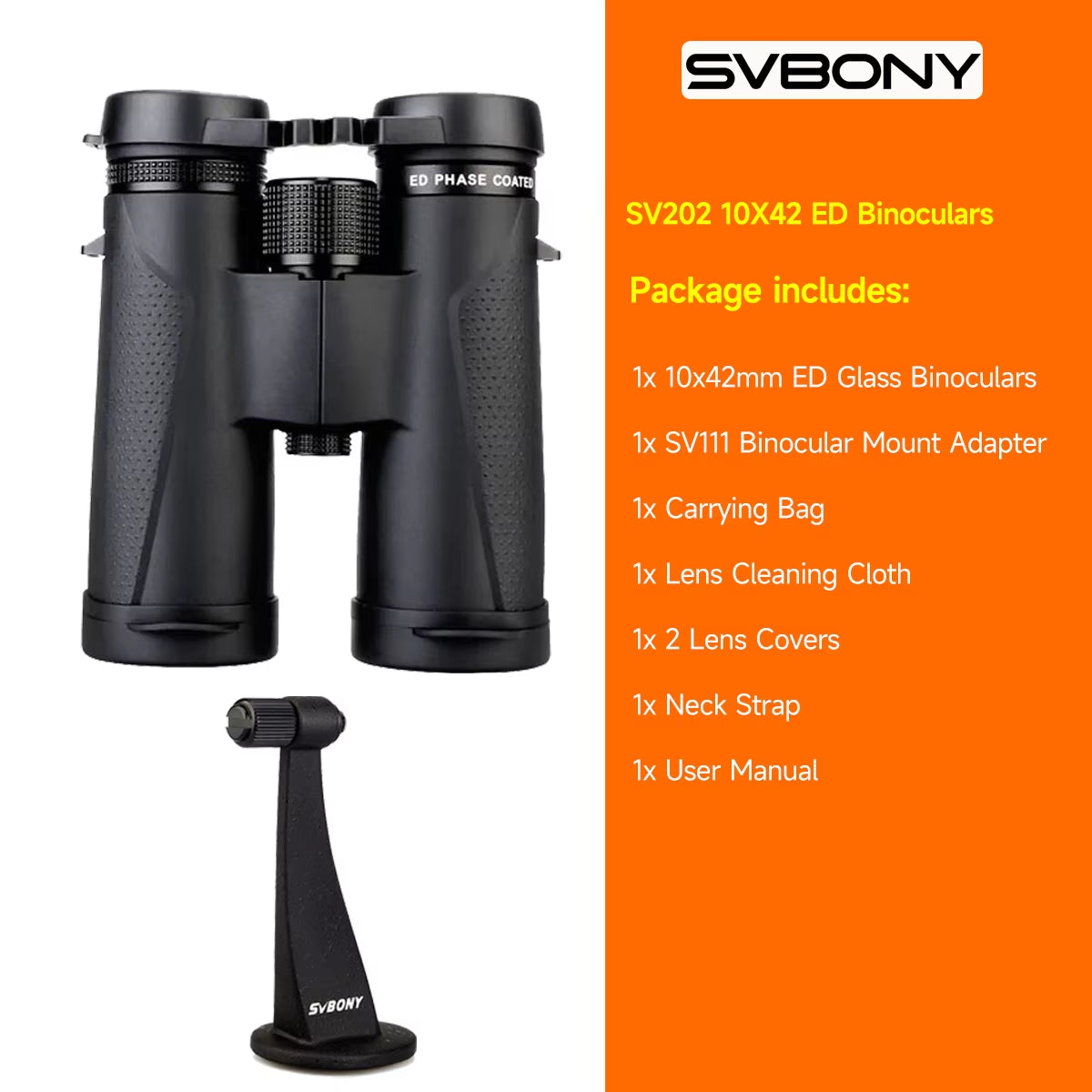 SV202 ED Long Range Binoculars 8X32/8X42/10X42,Ipx7 Waterproof FMC Bak4,Bird Watching,Stargazing,Camping,Travel,Astronomy
