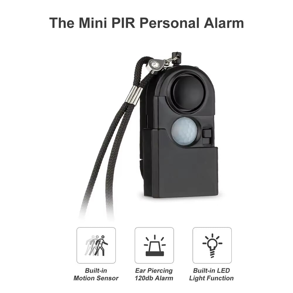Portable Mini Motion Detector Alarm 120DB Siren SOS LED Light Security Alarm for Travel Home Kids Safe Personal Alarms