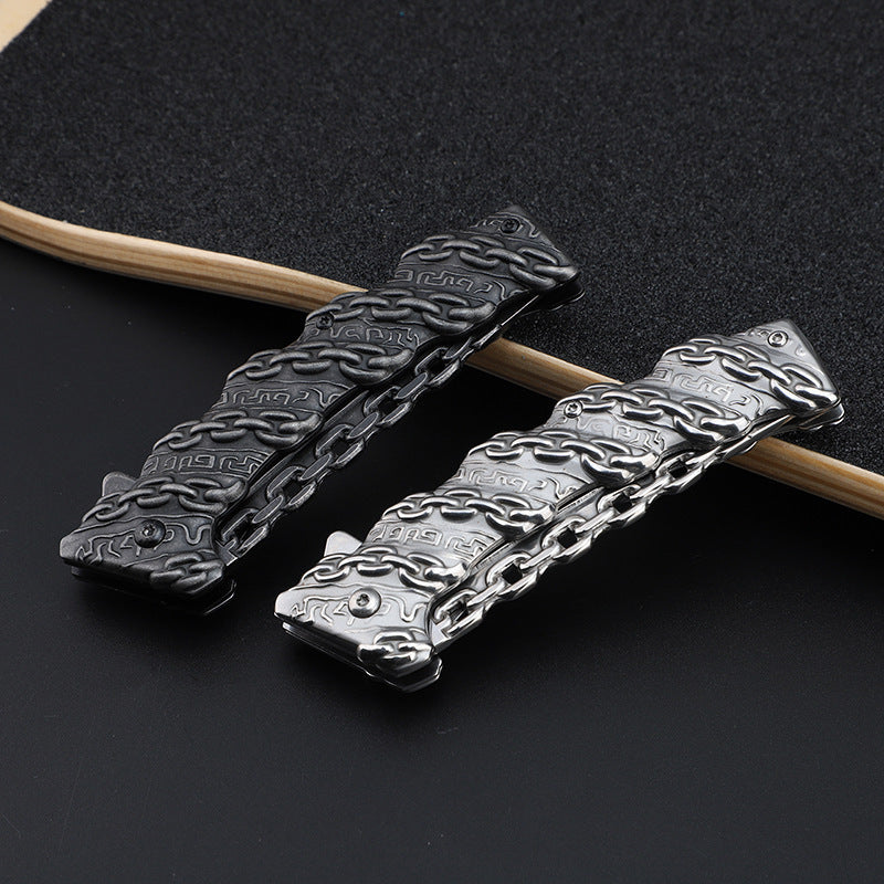 Chain Multifunctional Relief Stainless Steel Survival Outdoor Folding Knife