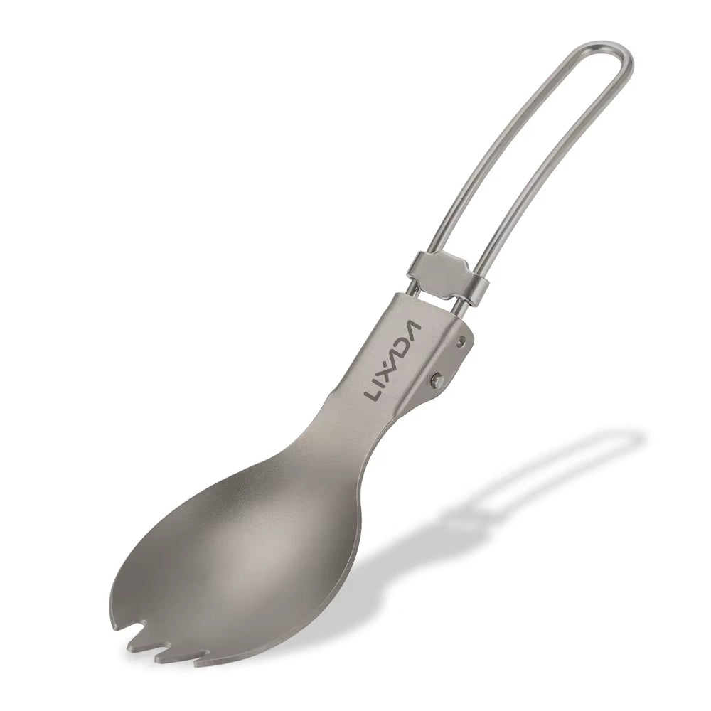 Lixada Titanium Folding Spoon Spork Outdoor Tableware Outdoor Camping Cookware Lightweight Folded Flatware for Camping Picnic