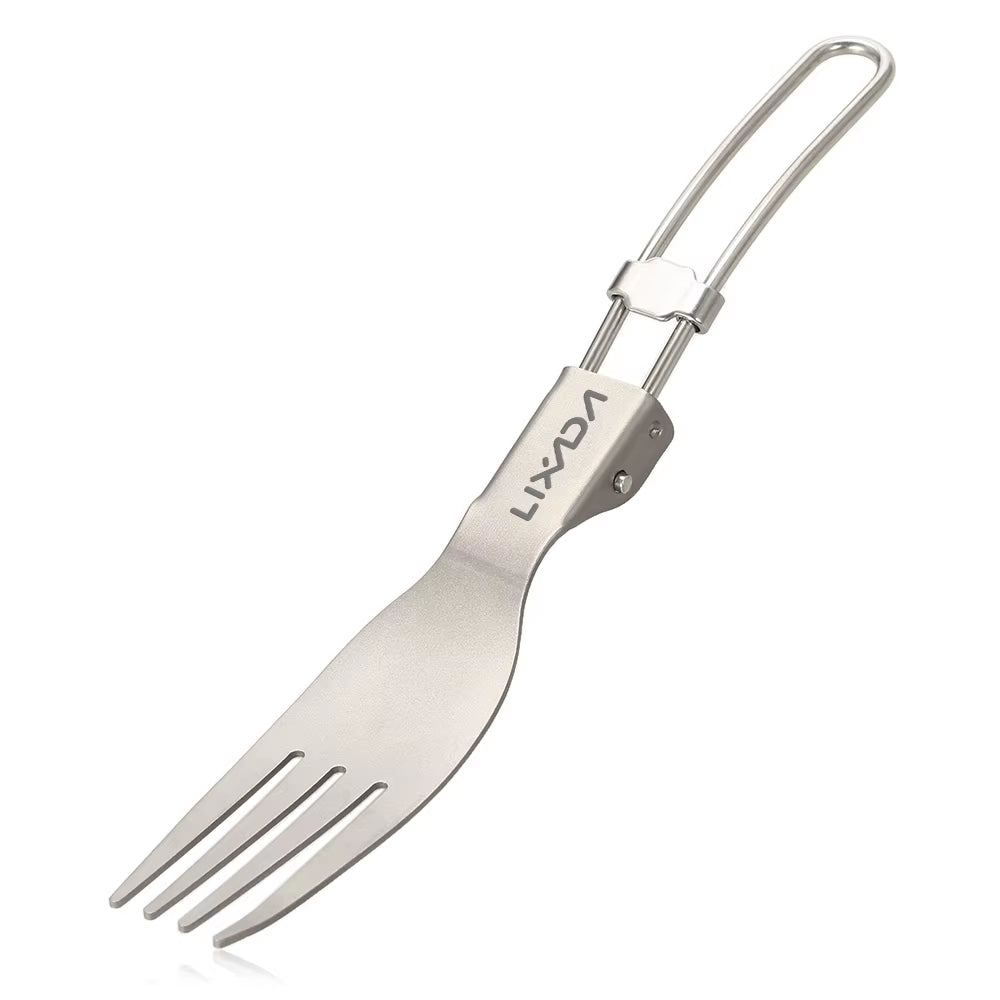 Lixada Titanium Folding Spoon Spork Outdoor Tableware Outdoor Camping Cookware Lightweight Folded Flatware for Camping Picnic