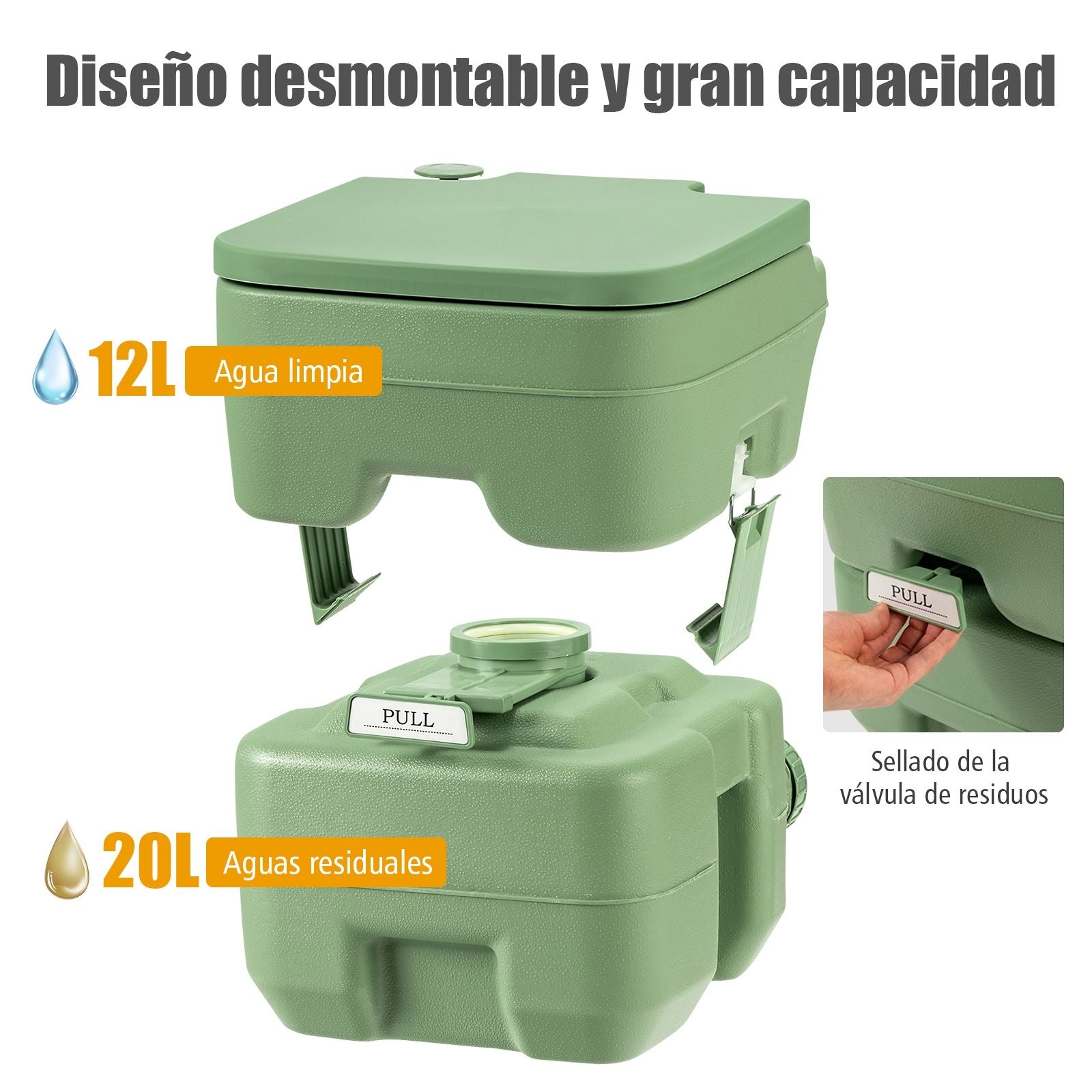 Inodoro Portátil Váter Móvil Con Depósito De Residuos De 20 L Asiento Cómodo Para Viaje Camping Excursiones Verde 42 X 36 X 43 Cm