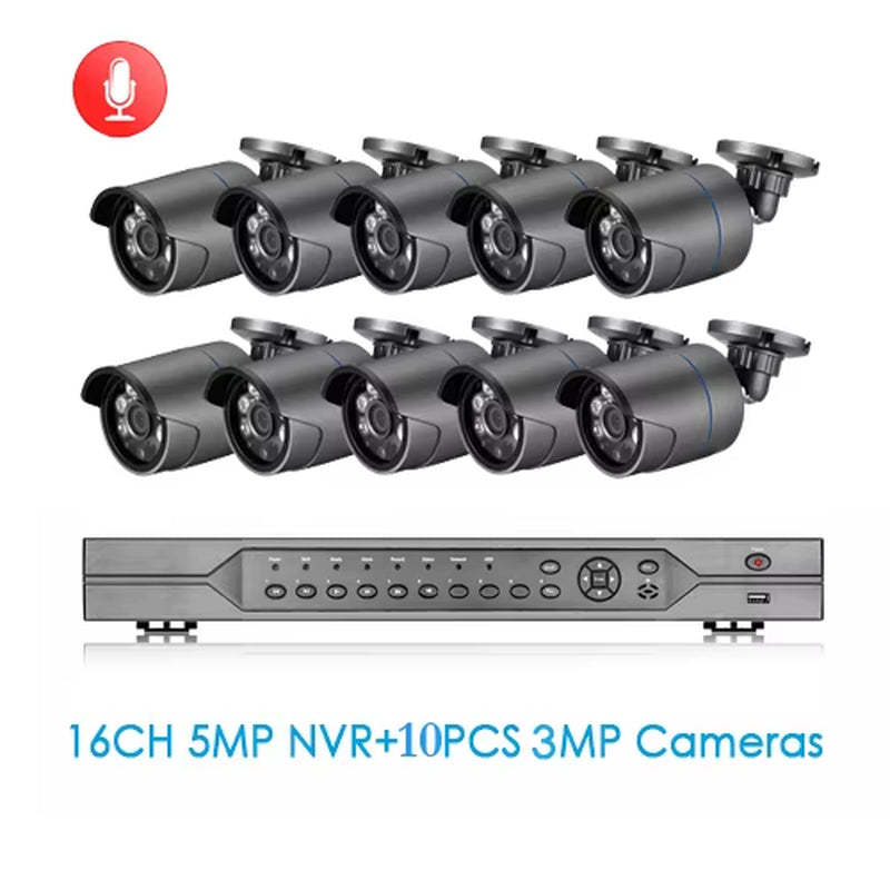 H.265 16CH POE NVR Kit 3MP CCTV Camera System 3MP Outdoor Waterproof Audio IP Camera POE Security Video Surveillance Set