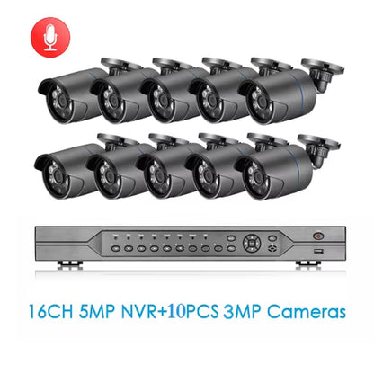 H.265 16CH POE NVR Kit 3MP CCTV Camera System 3MP Outdoor Waterproof Audio IP Camera POE Security Video Surveillance Set