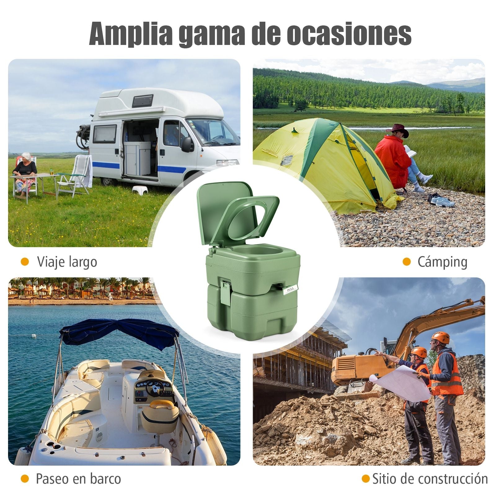 Inodoro Portátil Váter Móvil Con Depósito De Residuos De 20 L Asiento Cómodo Para Viaje Camping Excursiones Verde 42 X 36 X 43 Cm