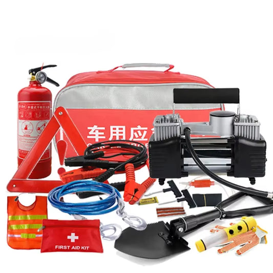 13 in 1 Car Emergency Kit with Tyre Inflator Machine Extinguisher for Emergency Repair and Rescue