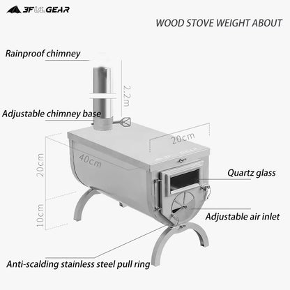 3F UL GEAR Ultralight Titanium Alloy & 304 Stainless Wood Stove Multipurpose Camping Tent Heating Stove Outdoor Survival