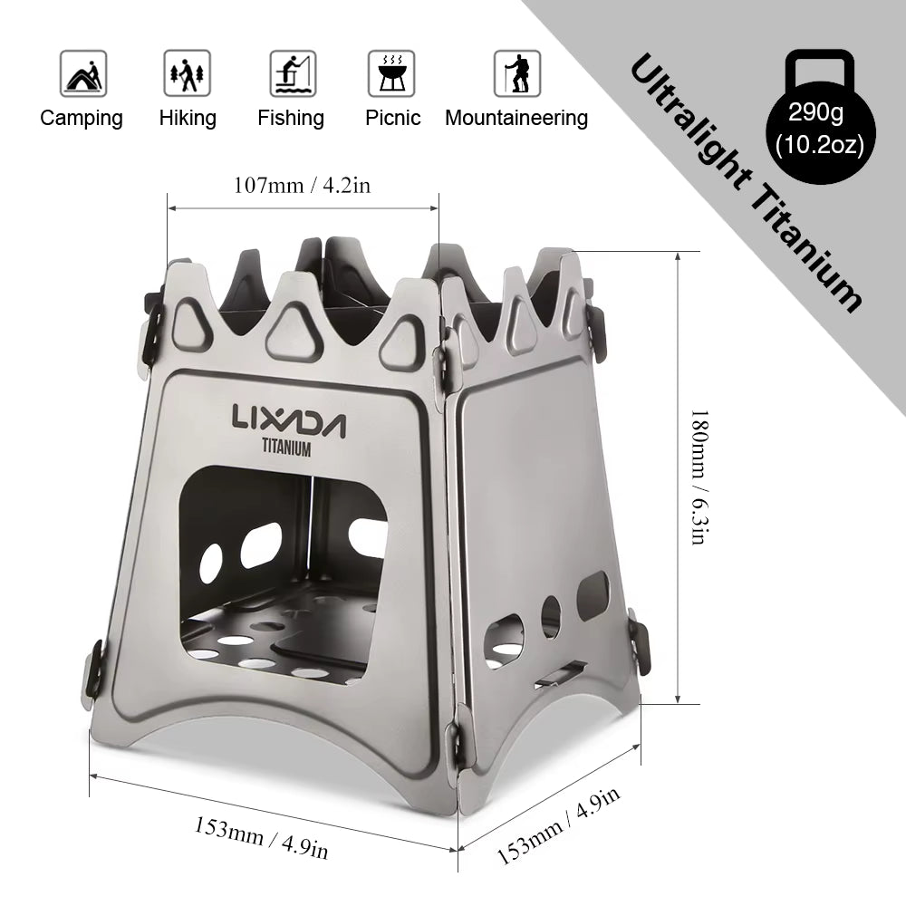 Lixada Titanium Stove Portable Ultralight Mini Grill Compact Outdoor Camping Folding Cookware Picnic Survival Firewood Burner