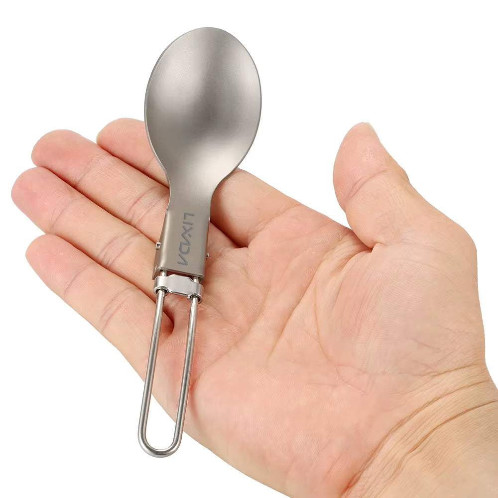 Lixada Titanium Folding Spoon Spork Outdoor Tableware Outdoor Camping Cookware Lightweight Folded Flatware for Camping Picnic
