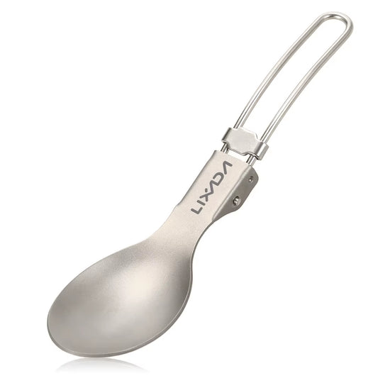 Lixada Titanium Folding Spoon Spork Outdoor Tableware Outdoor Camping Cookware Lightweight Folded Flatware for Camping Picnic