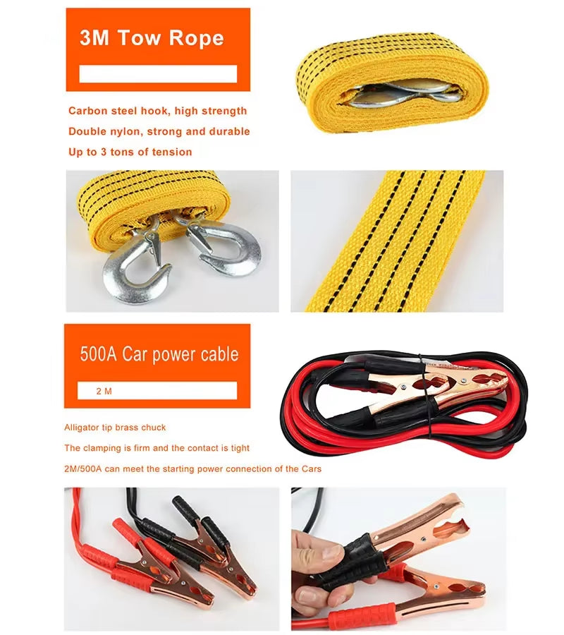13 in 1 Car Emergency Kit with Tyre Inflator Machine Extinguisher for Emergency Repair and Rescue