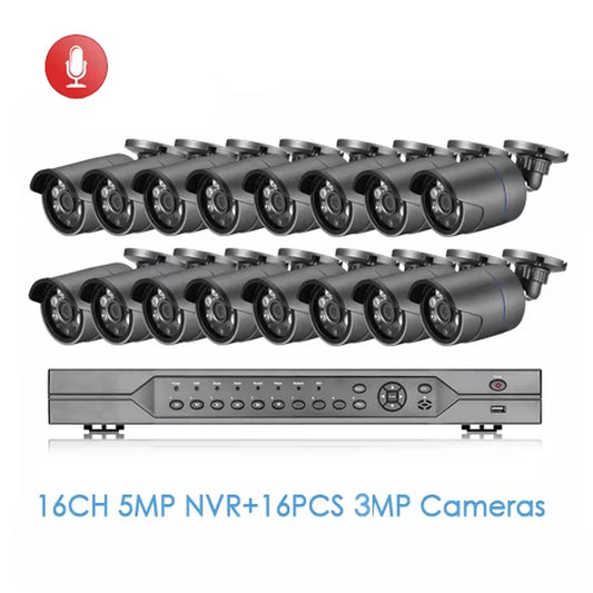 H.265 16CH POE NVR Kit 3MP CCTV Camera System 3MP Outdoor Waterproof Audio IP Camera POE Security Video Surveillance Set