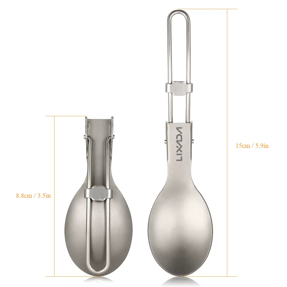 Lixada Titanium Folding Spoon Spork Outdoor Tableware Outdoor Camping Cookware Lightweight Folded Flatware for Camping Picnic