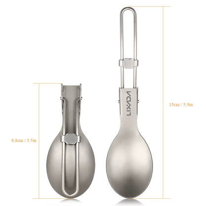 Lixada Titanium Folding Spoon Spork Outdoor Tableware Outdoor Camping Cookware Lightweight Folded Flatware for Camping Picnic