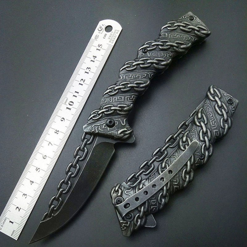 Chain Multifunctional Relief Stainless Steel Survival Outdoor Folding Knife