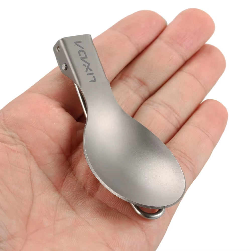 Lixada Titanium Folding Spoon Spork Outdoor Tableware Outdoor Camping Cookware Lightweight Folded Flatware for Camping Picnic