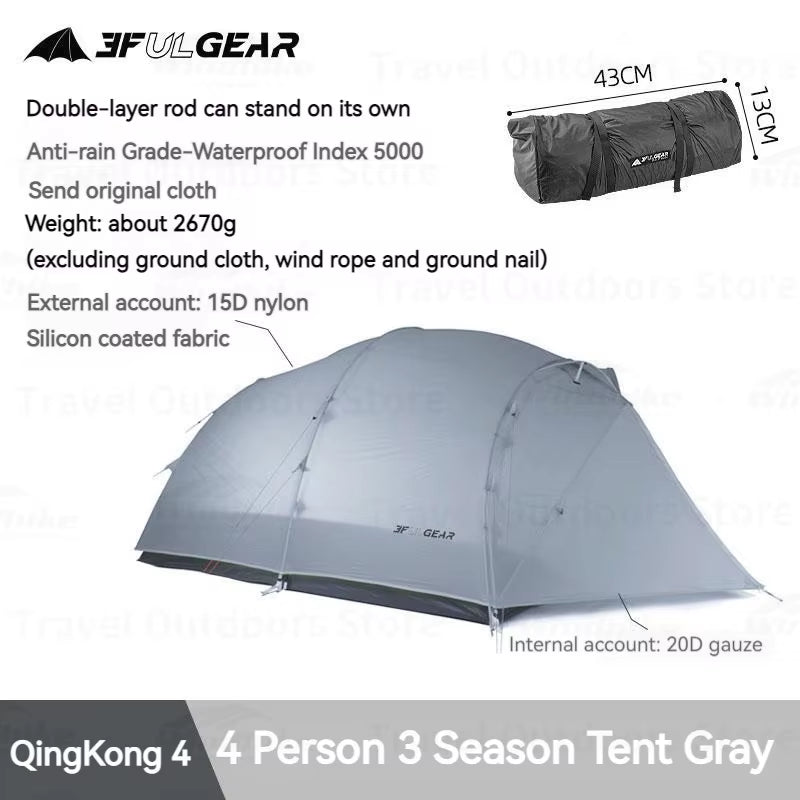 Qingkong 4 Camping Tent Ultralight Portable 15D/210T Large Space 3/4 Season 4 People Tent Outdoor Travel Hiking Tents