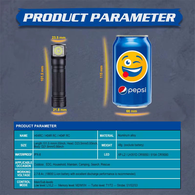 H04 H04R H04F RC 1200 Lumen Customized UI USB Magnetic Rechargeable LED Flashlight Hunting Camping + Headband