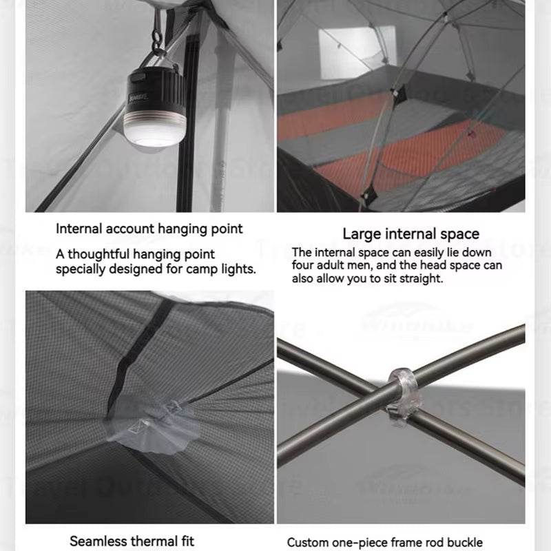 Qingkong 4 Camping Tent Ultralight Portable 15D/210T Large Space 3/4 Season 4 People Tent Outdoor Travel Hiking Tents