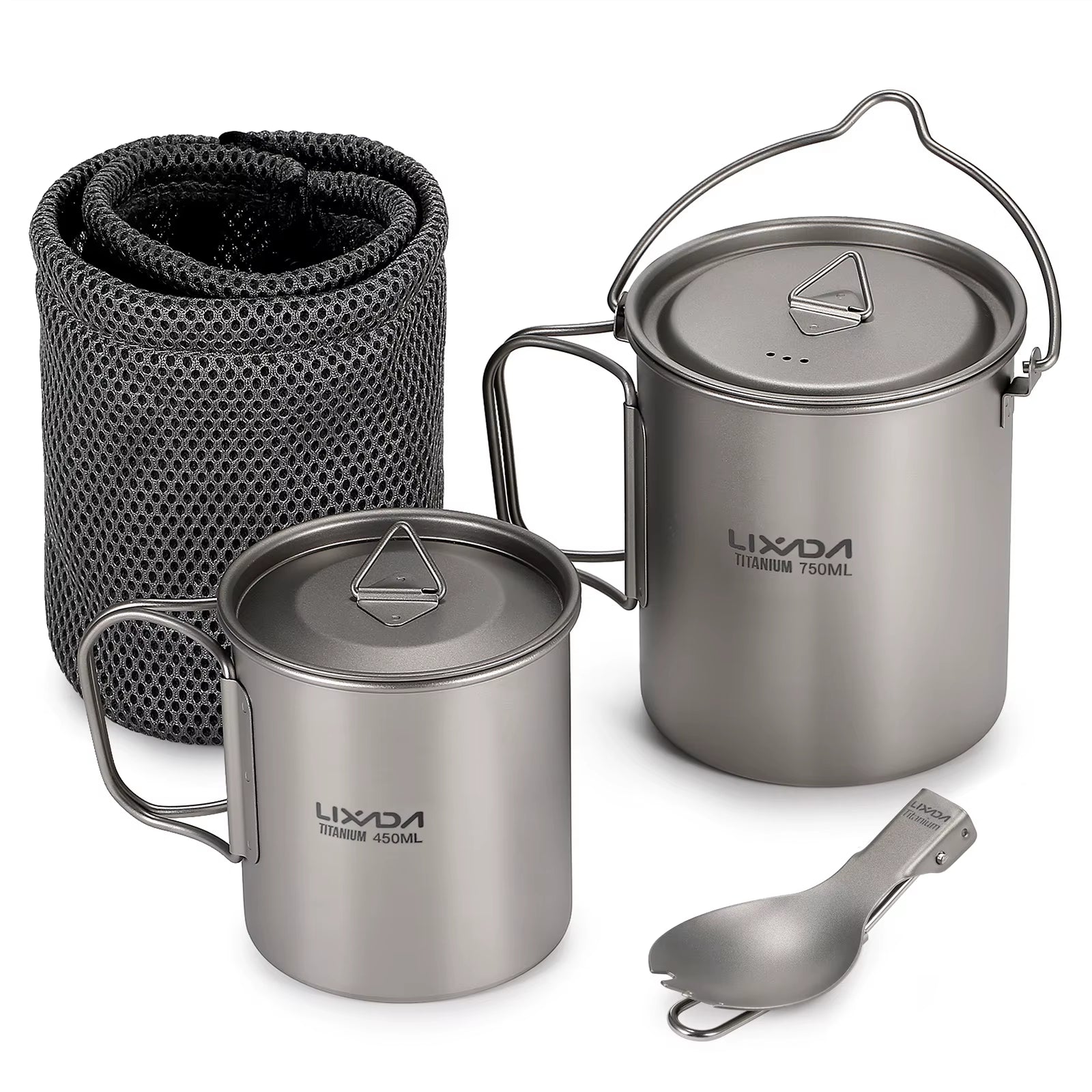 Camping Equipment Titanium Wood Stove Outdoor Cookware Tableware Set Hiking Picnic Backpacking Camping Pot Pan Mug Set