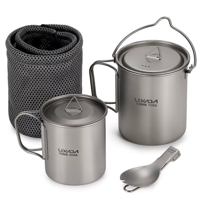 Camping Equipment Titanium Wood Stove Outdoor Cookware Tableware Set Hiking Picnic Backpacking Camping Pot Pan Mug Set