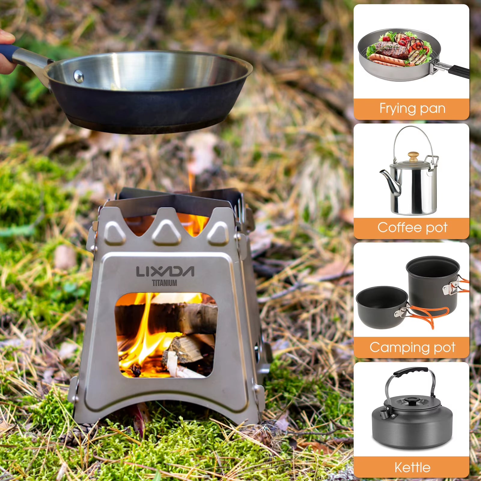 Lixada Titanium Stove Portable Ultralight Mini Grill Compact Outdoor Camping Folding Cookware Picnic Survival Firewood Burner