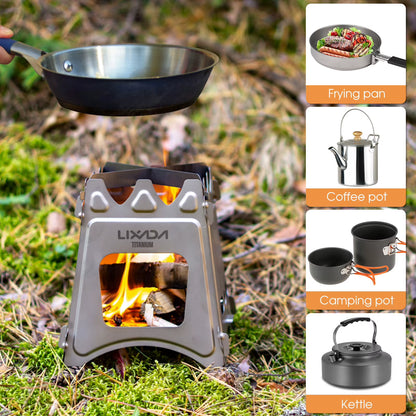 Lixada Titanium Stove Portable Ultralight Mini Grill Compact Outdoor Camping Folding Cookware Picnic Survival Firewood Burner