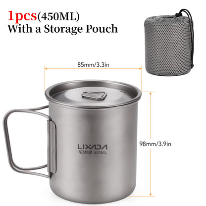 Camping Equipment Titanium Wood Stove Outdoor Cookware Tableware Set Hiking Picnic Backpacking Camping Pot Pan Mug Set