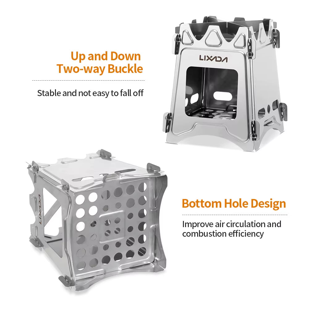Lixada Titanium Stove Portable Ultralight Mini Grill Compact Outdoor Camping Folding Cookware Picnic Survival Firewood Burner