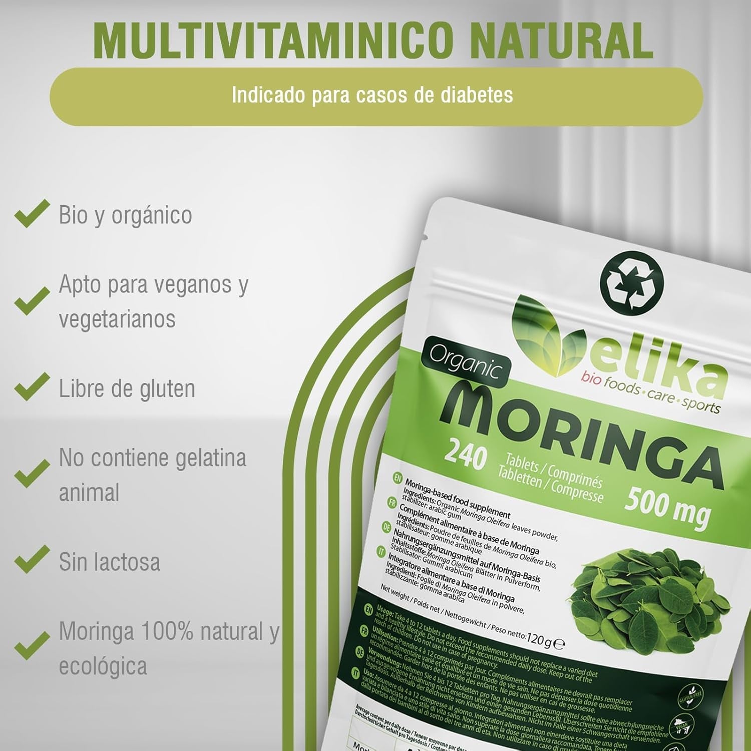 Moringa Oleifera ® ORGÁNICA. 240 Comprimidos 500 Mg. Superfood Natural: Vitaminas, Proteínas, Minerales, Antioxidantes. Energizante Natural. Vegana, Sin Gluten Y Libre De Aditivos.