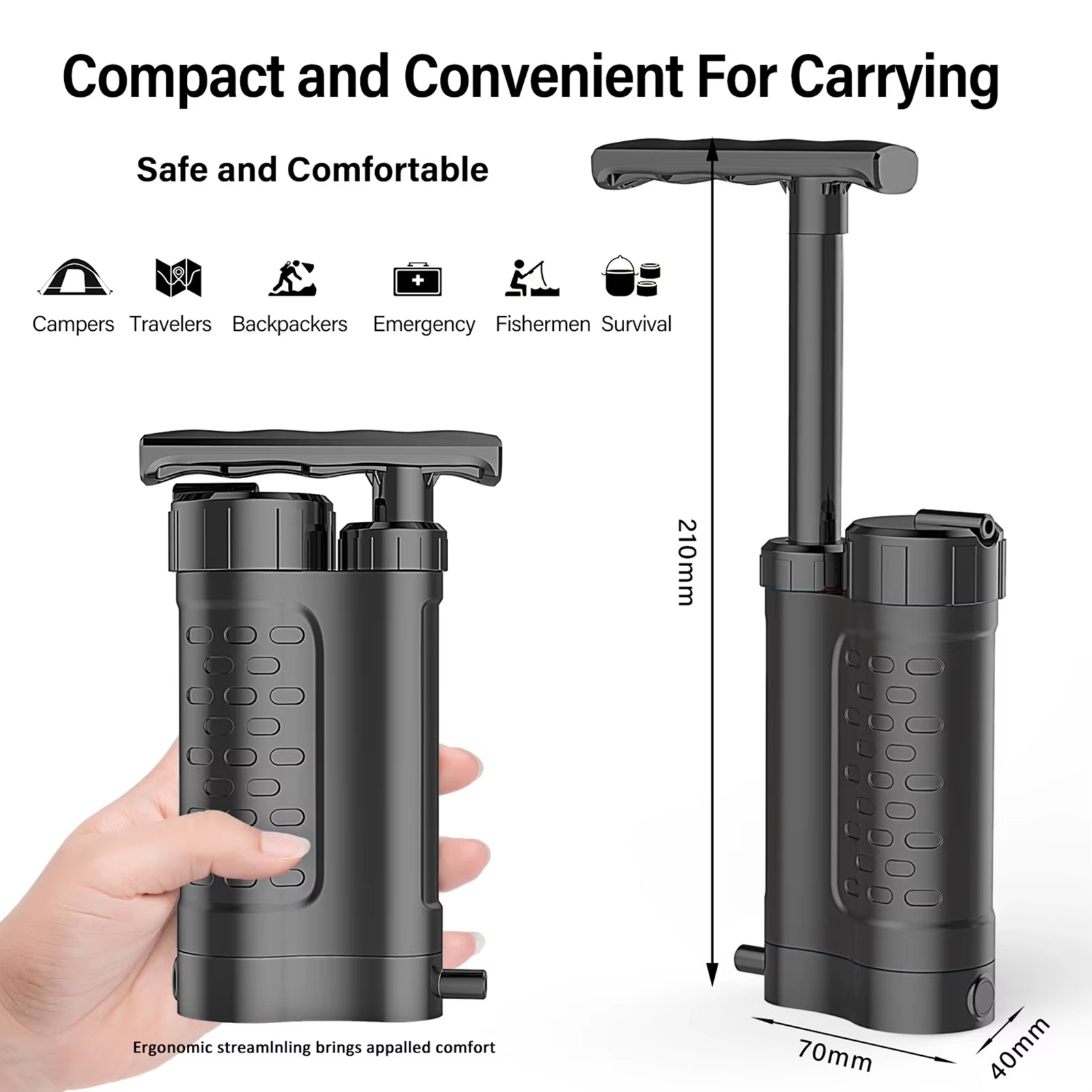 Water Purifier Pump Water Filtration System with 0.01 Micron Water Filter Outdoor Emergency Survival Gear for Camping Hiking