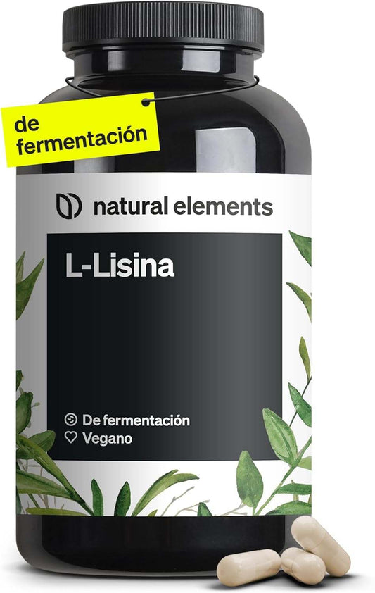 L-Lisina Cápsulas Veganas - 1000 mg - Sin Aditivos - Natural Elements - Fermentación Vegetal.