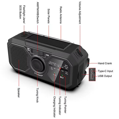 Hand-Cranked Lighting Radio Durable Solar Powered Hand-Cranked Radio Wind up Solar Radio for Outdoor Camping Survival Tool