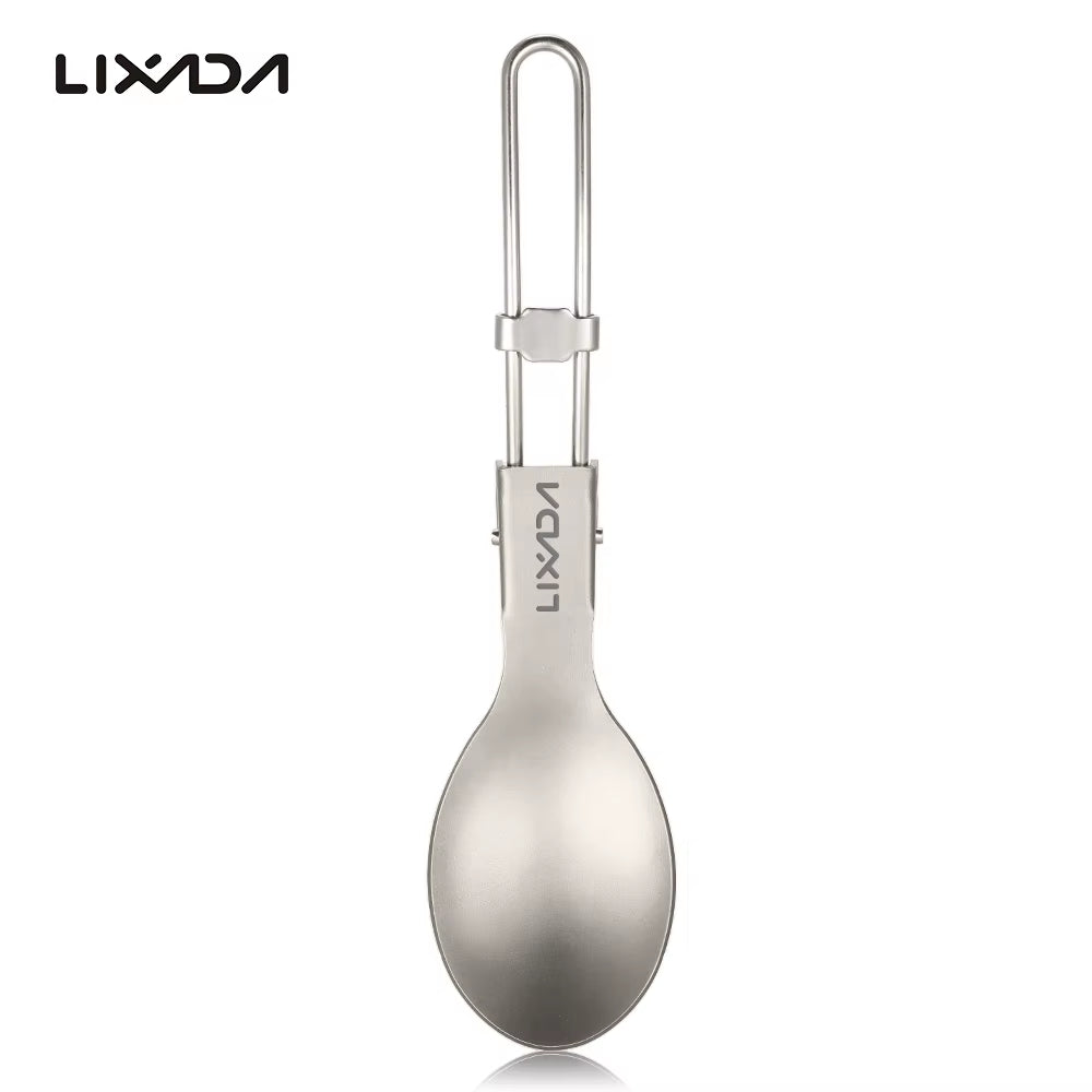 Lixada Titanium Folding Spoon Spork Outdoor Tableware Outdoor Camping Cookware Lightweight Folded Flatware for Camping Picnic