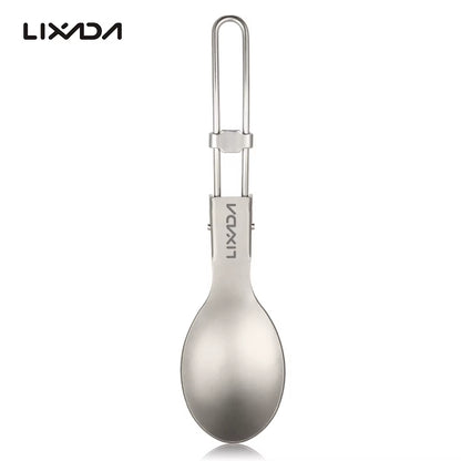 Lixada Titanium Folding Spoon Spork Outdoor Tableware Outdoor Camping Cookware Lightweight Folded Flatware for Camping Picnic