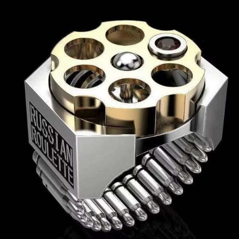 Punk style self defense ring with a bullet chamber design, featuring electroplating and Russian roulette theme.