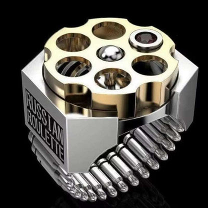 Punk style self defense ring with a bullet chamber design, featuring electroplating and Russian roulette theme.