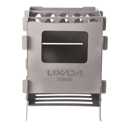 Lightweight titanium stainless steel wood stove for camping and backpacking.